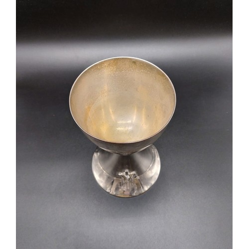 370 - An Early White Metal Chalice with a Silver Cross.
20cm tall. 10cm diameter at mouth. 595g