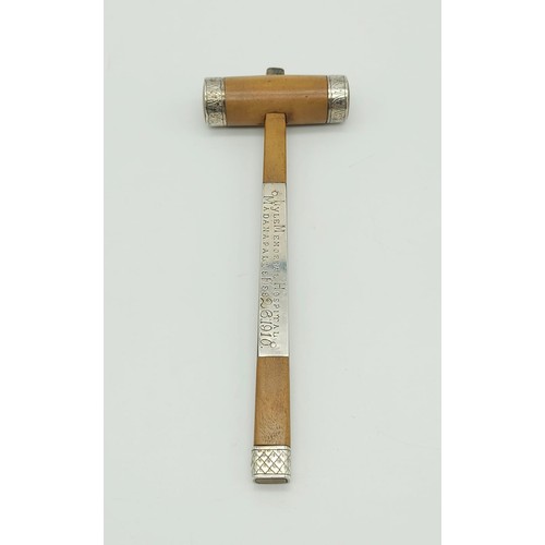 330 - An Antique (circa 1910) Indian Silver and Wood Small Mallet. 17cm