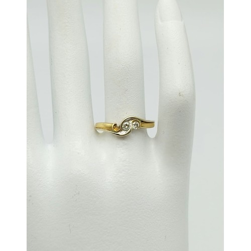 194 - 18ct yellow gold and diamond ring, one diamond is missing, ring size N. Total weight 4 grams