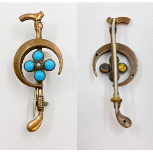 74 - An Ottoman 9K Yellow Gold Turquoise Brooch. 4cm
2.48g