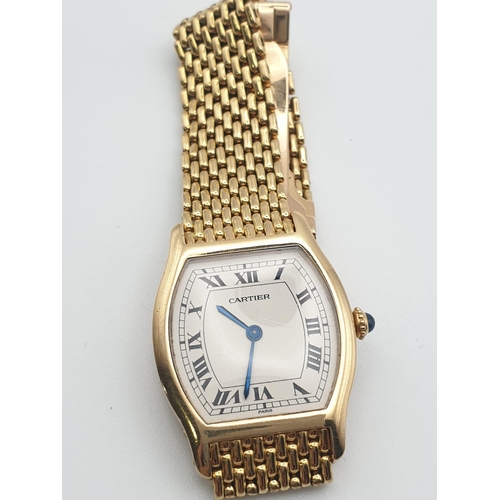 CARTIER 18K YELLOW GOLD WATCH WITH WHITE FACE AND SOLID GOLD STRAP, 26MM