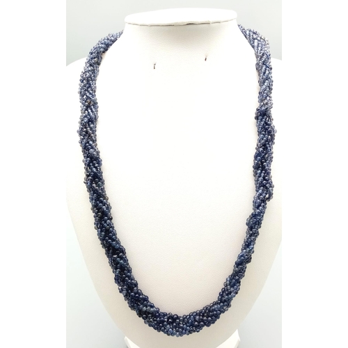 111 - A rare and beautiful, six rows, braided, iolite necklace, in a presentation box. Necklace length: 52... 