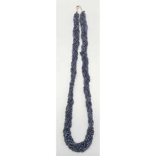 111 - A rare and beautiful, six rows, braided, iolite necklace, in a presentation box. Necklace length: 52... 