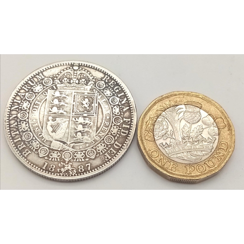 120 - An 1887 Queen Victoria Silver Half Crown - Jubilee Head. Very fine condition but please see photos. ... 