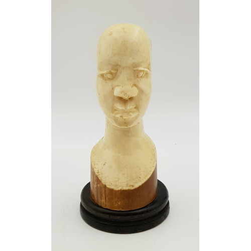 1190 - AFICAN IVORY HANDCARVED ANTIQUE BUST OF A TRIBAL ELDER MAN, 17CM TALL