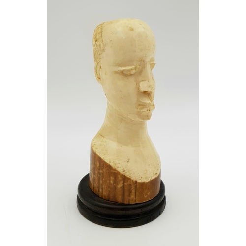 1190 - AFICAN IVORY HANDCARVED ANTIQUE BUST OF A TRIBAL ELDER MAN, 17CM TALL