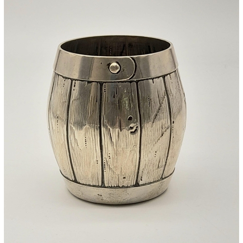 1197 - A rare, antique, Italian hallmarked, silver cup in the shape of a barrel. Height: 8.2 cm, weight: 12... 