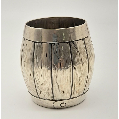 1197 - A rare, antique, Italian hallmarked, silver cup in the shape of a barrel. Height: 8.2 cm, weight: 12... 