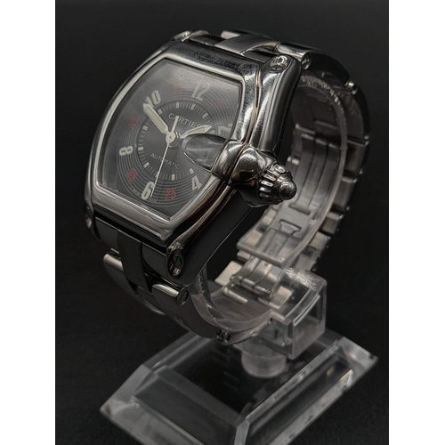 41 - A Cartier Roadster Gents Watch. Stainless steel strap and case - 40 x 37mm. Las Vegas style black an... 