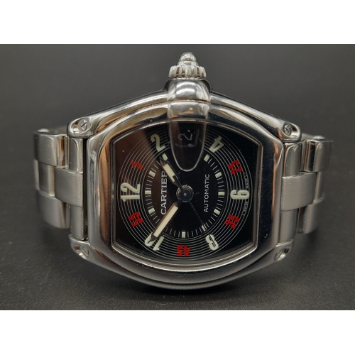 41 - A Cartier Roadster Gents Watch. Stainless steel strap and case - 40 x 37mm. Las Vegas style black an... 