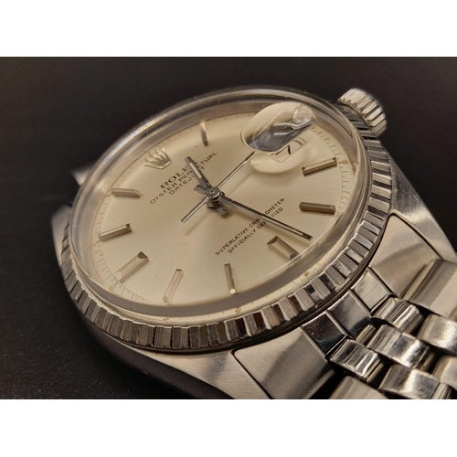 55 - A Rolex Oyster Perpetual Datejust Gents Watch. Stainless steel strap and case - 36mm. Silver-tone di... 