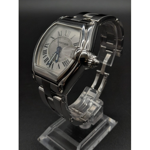 69 - A Cartier Roadster Gents Watch. Stainless steel strap and case - 40mm. Two tone silver and white dia... 