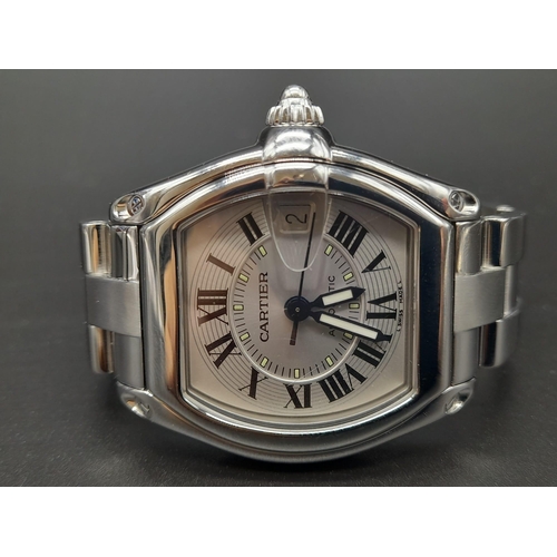 69 - A Cartier Roadster Gents Watch. Stainless steel strap and case - 40mm. Two tone silver and white dia... 