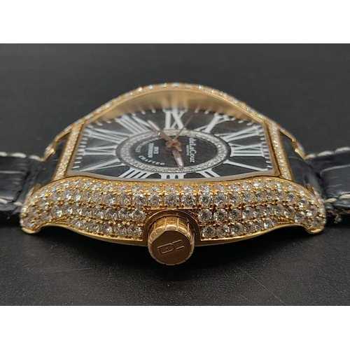 34 - A deLaCour City Attitude Classic Rose-Gold Gents Watch. Hand-stitched Crocodile skin with 18k gold a... 