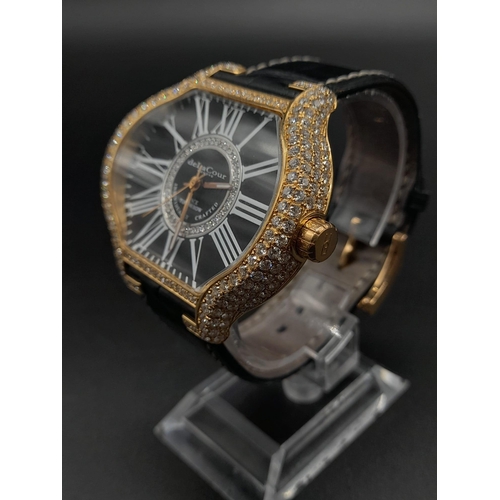 34 - A deLaCour City Attitude Classic Rose-Gold Gents Watch. Hand-stitched Crocodile skin with 18k gold a... 