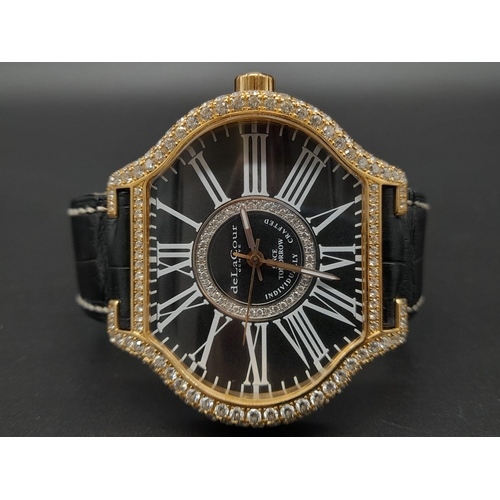 34 - A deLaCour City Attitude Classic Rose-Gold Gents Watch. Hand-stitched Crocodile skin with 18k gold a... 