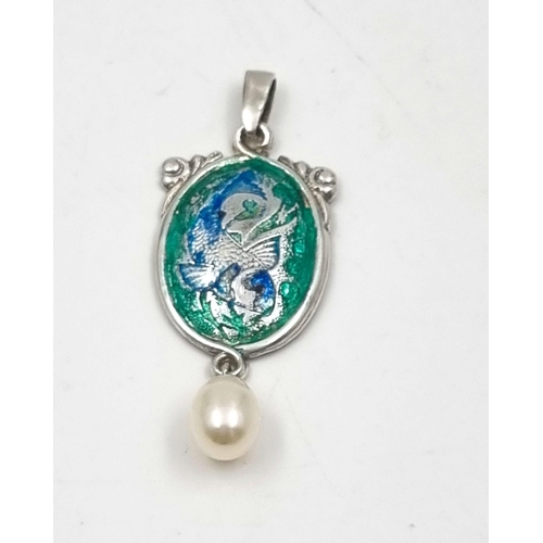 745 - A Charles Horner Sterling Silver, Enamel and Pearl Pendant.
3cm