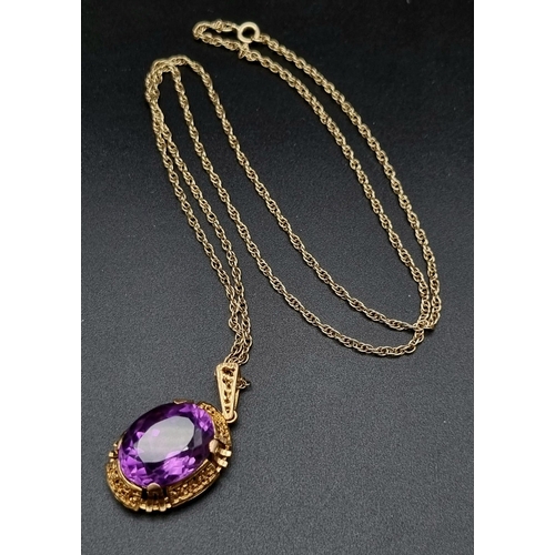 758 - A 9K Yellow Gold Prince of Wales Necklace with a 9K Yellow Gold, 12ct Brazilian Amethyst Pendant. 12... 