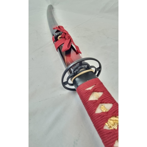 113 - Excellent Condition Hand Forged Japanese Katana in Highly Decorated Wood Saya (Scabbard) Brass Tsuba... 