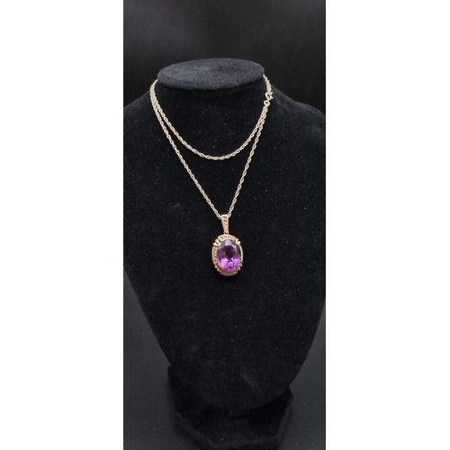 758 - A 9K Yellow Gold Prince of Wales Necklace with a 9K Yellow Gold, 12ct Brazilian Amethyst Pendant. 12... 