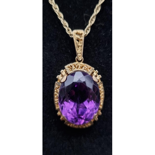 758 - A 9K Yellow Gold Prince of Wales Necklace with a 9K Yellow Gold, 12ct Brazilian Amethyst Pendant. 12... 