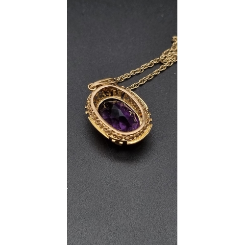 758 - A 9K Yellow Gold Prince of Wales Necklace with a 9K Yellow Gold, 12ct Brazilian Amethyst Pendant. 12... 