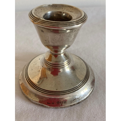 21 - Antique SILVER dwarf candlestick having clear hallmark for Birmingham 1913. Signs of use.