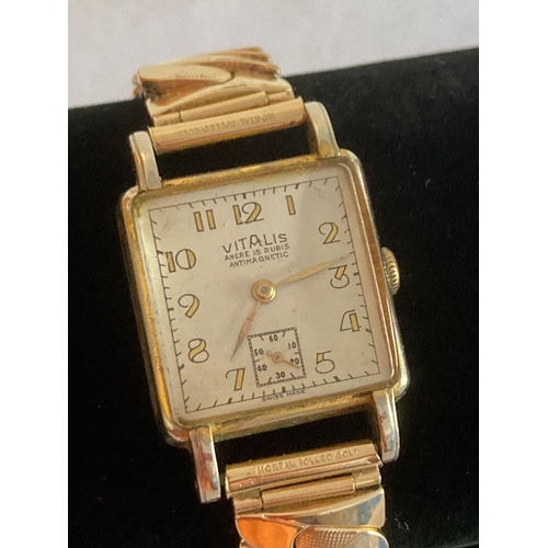 56 - Rare Vintage Gentlemans 1940’s  VITALIS manual wristwatch, having square face showing 15 rubies anti... 