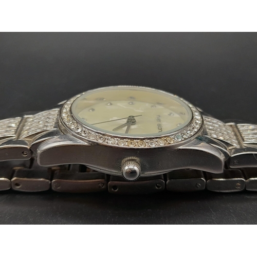 1187 - A LADIES DIAMONTE DRESS WATCH BY RIVER ISLAND WITH MOTHER OF PEARL FACE