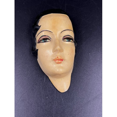 1200 - A Vintage Wall-Hanging Ceramic Art Deco Small Ladies Head. 12 x 6cm.