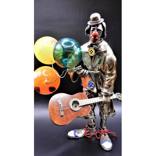 9 - Huge solid silver, enamel and Murano glass figurine of a Clown with Guitar and balloons, by Vittorio... 