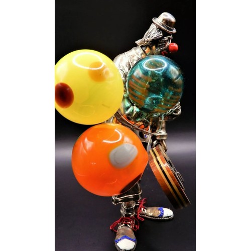 9 - Huge solid silver, enamel and Murano glass figurine of a Clown with Guitar and balloons, by Vittorio... 