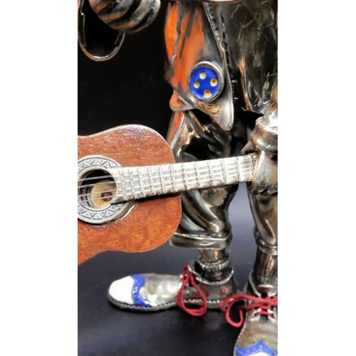 9 - Huge solid silver, enamel and Murano glass figurine of a Clown with Guitar and balloons, by Vittorio... 