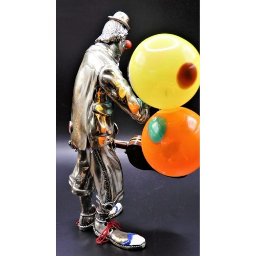 9 - Huge solid silver, enamel and Murano glass figurine of a Clown with Guitar and balloons, by Vittorio... 