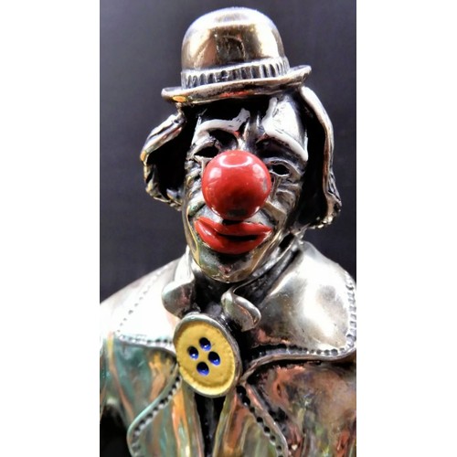 9 - Huge solid silver, enamel and Murano glass figurine of a Clown with Guitar and balloons, by Vittorio... 