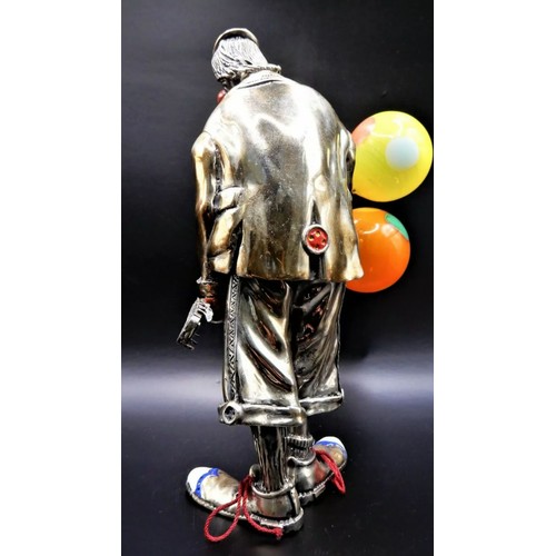 9 - Huge solid silver, enamel and Murano glass figurine of a Clown with Guitar and balloons, by Vittorio... 