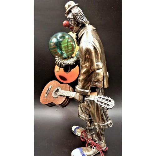 9 - Huge solid silver, enamel and Murano glass figurine of a Clown with Guitar and balloons, by Vittorio... 