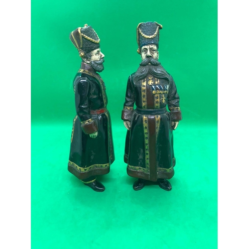 86 - A pair of 20th century stunning large Russian cold painted bronze figures 
Weight 1562 grams 
Height... 