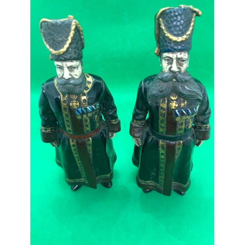 86 - A pair of 20th century stunning large Russian cold painted bronze figures 
Weight 1562 grams 
Height... 