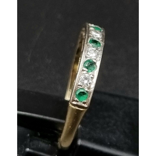 95 - 18k yellow gold diamond and emerald 9 stone ring, size N, total weight 2.7 grams