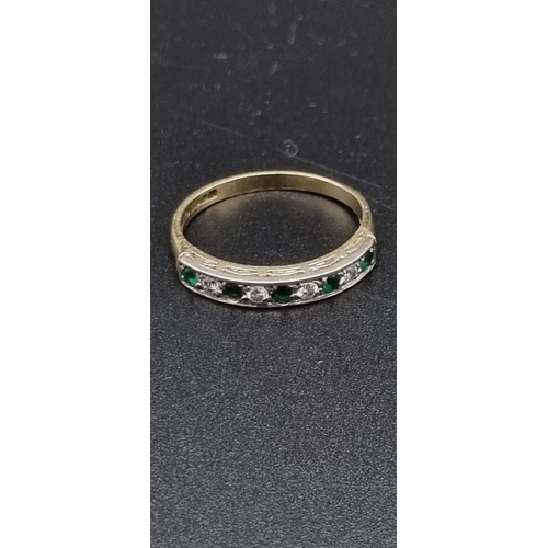 95 - 18k yellow gold diamond and emerald 9 stone ring, size N, total weight 2.7 grams