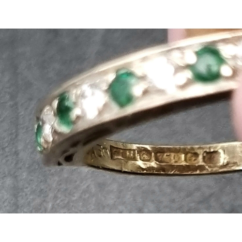 95 - 18k yellow gold diamond and emerald 9 stone ring, size N, total weight 2.7 grams