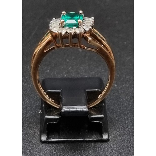 763 - A 10K Yellow Gold Green and White Stone Ring.
Size M. 3.5g - Plus two yellow metal and colourful sto... 