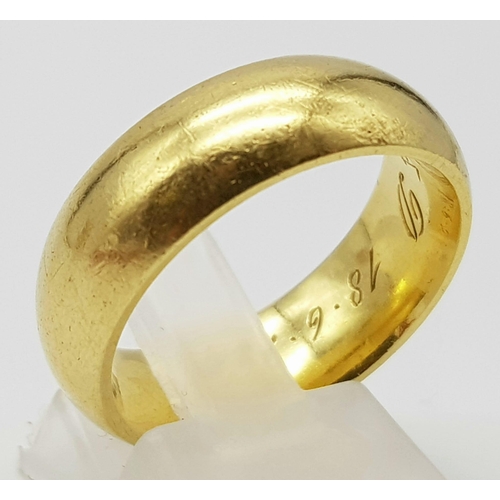 17 - An 18 K yellow gold (fully hallmarked) wedding band. Ring size: Q/R, weight: 13.47 g.