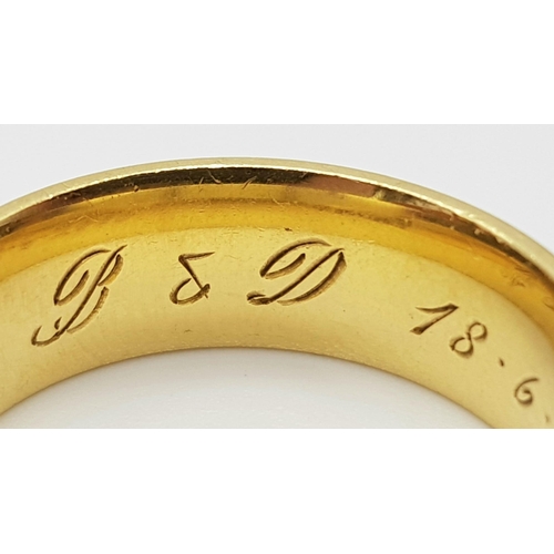 17 - An 18 K yellow gold (fully hallmarked) wedding band. Ring size: Q/R, weight: 13.47 g.