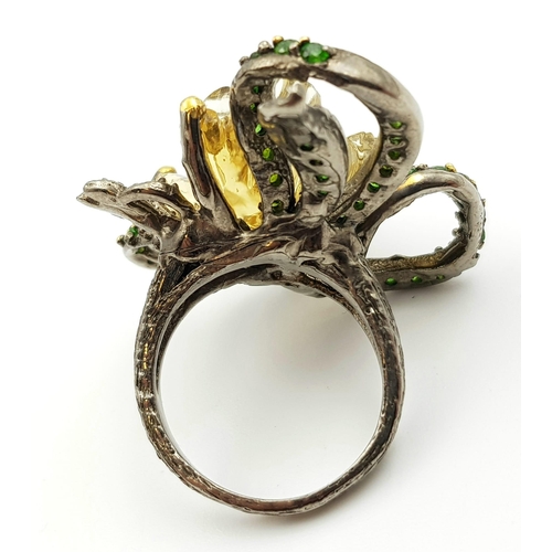 119 - A gem loaded, antique (possibly Edwardian), sterling silver ring with carved citrine stones and nume... 