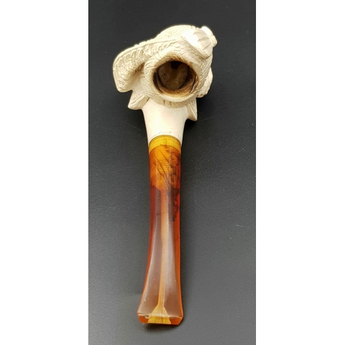 175 - An exquisitely hand carved Meerschaum smoking pipe depicting the head of Hayrettin Barbarossa. The p... 