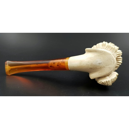 175 - An exquisitely hand carved Meerschaum smoking pipe depicting the head of Hayrettin Barbarossa. The p... 