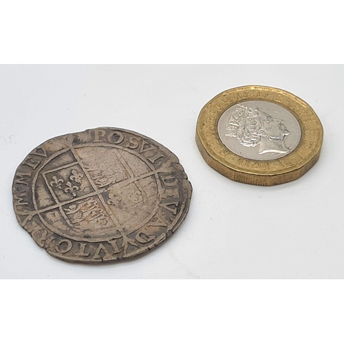 550 - An Ancient Elizabeth I Hammered Silver Shilling. 1558 - 1603. Please see photos for conditions. A/F.... 