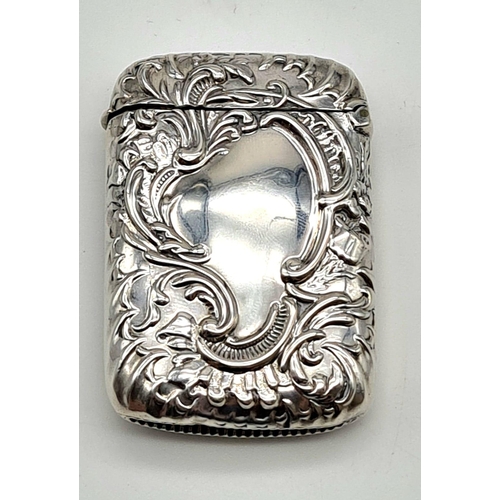 574 - An Antique Silver Vesta Case. Hallmarks for Birmingham 1893. Makers mark of possibly William Davenpo... 